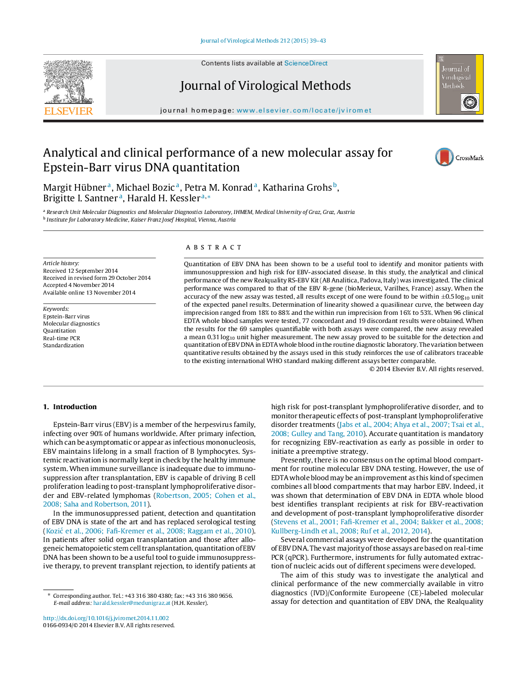 Analytical and clinical performance of a new molecular assay for Epstein-Barr virus DNA quantitation