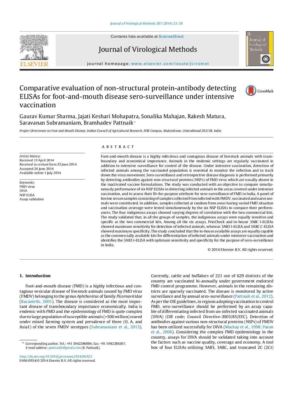 Comparative evaluation of non-structural protein-antibody detecting ELISAs for foot-and-mouth disease sero-surveillance under intensive vaccination