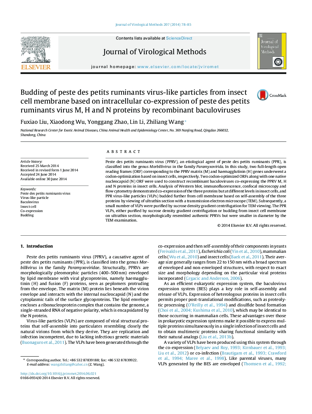 Budding of peste des petits ruminants virus-like particles from insect cell membrane based on intracellular co-expression of peste des petits ruminants virus M, H and N proteins by recombinant baculoviruses