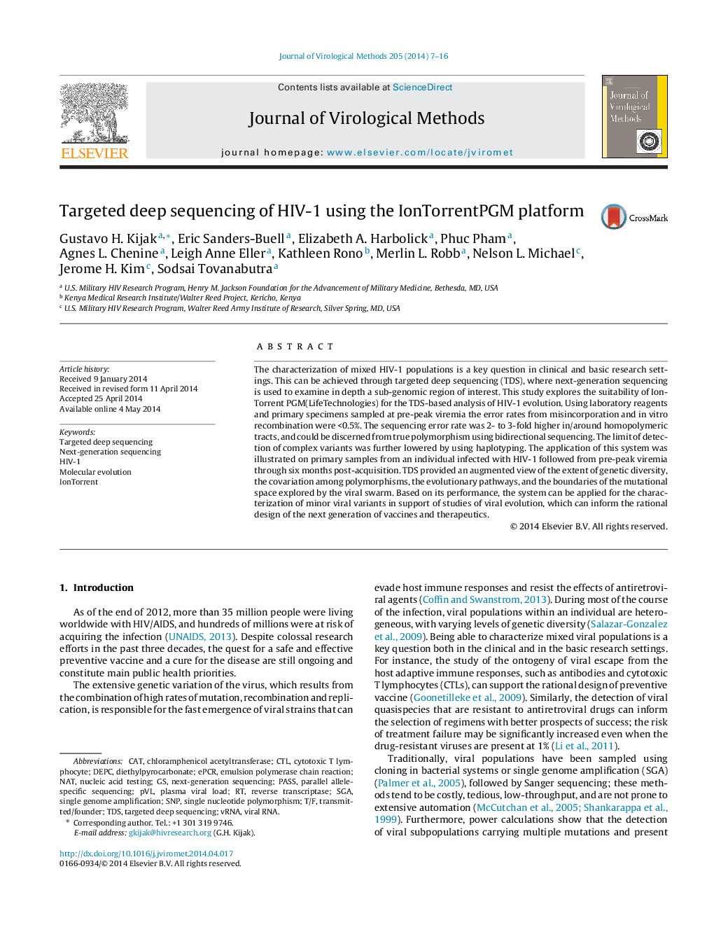 Targeted deep sequencing of HIV-1 using the IonTorrentPGM platform