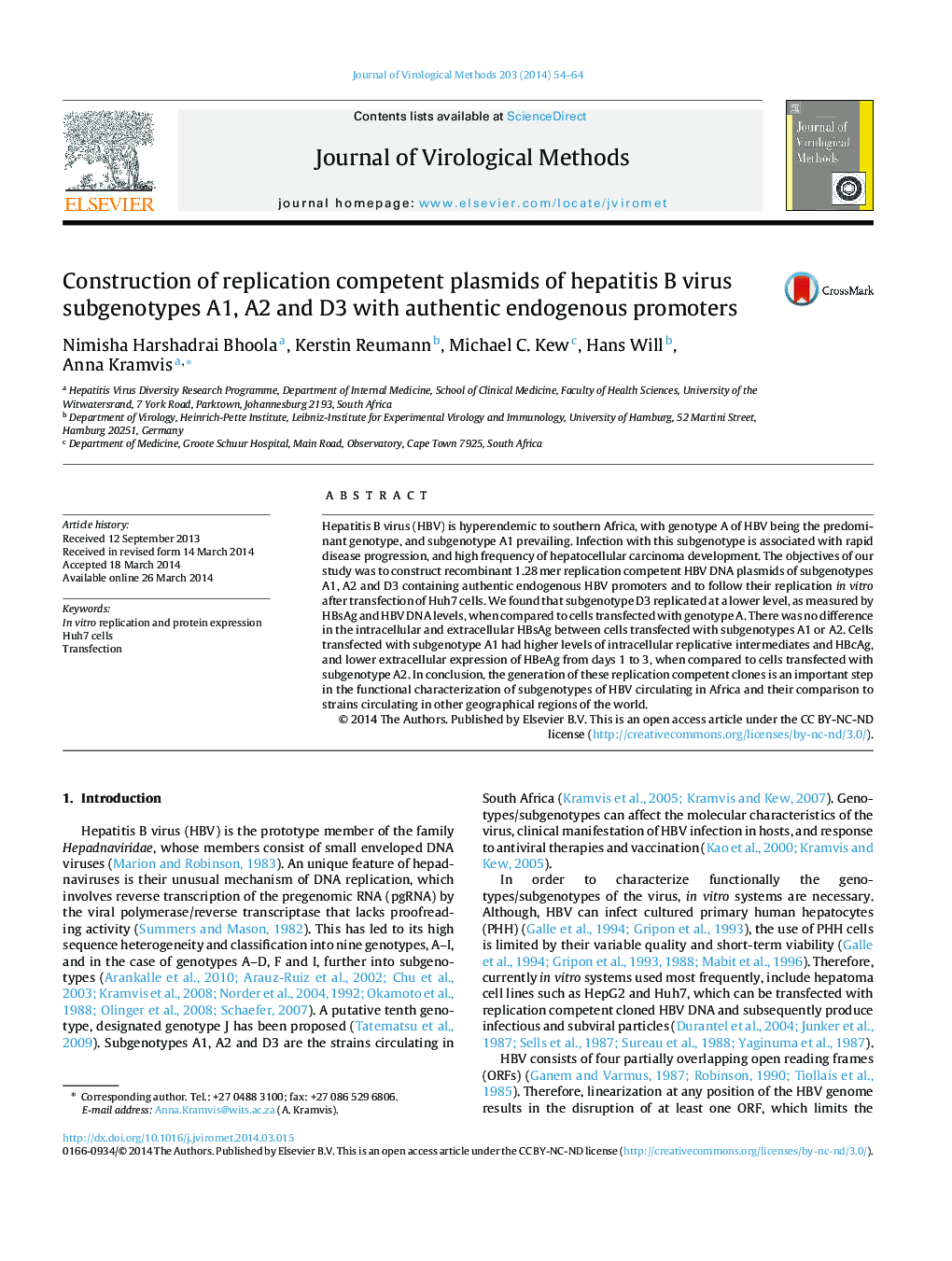 Construction of replication competent plasmids of hepatitis B virus subgenotypes A1, A2 and D3 with authentic endogenous promoters