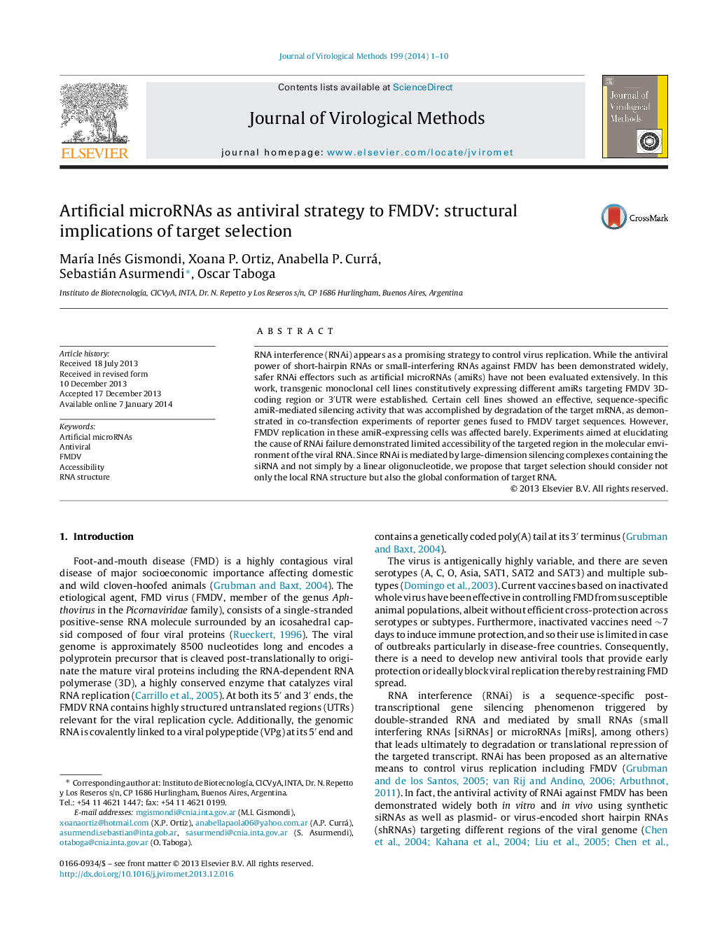 Artificial microRNAs as antiviral strategy to FMDV: structural implications of target selection