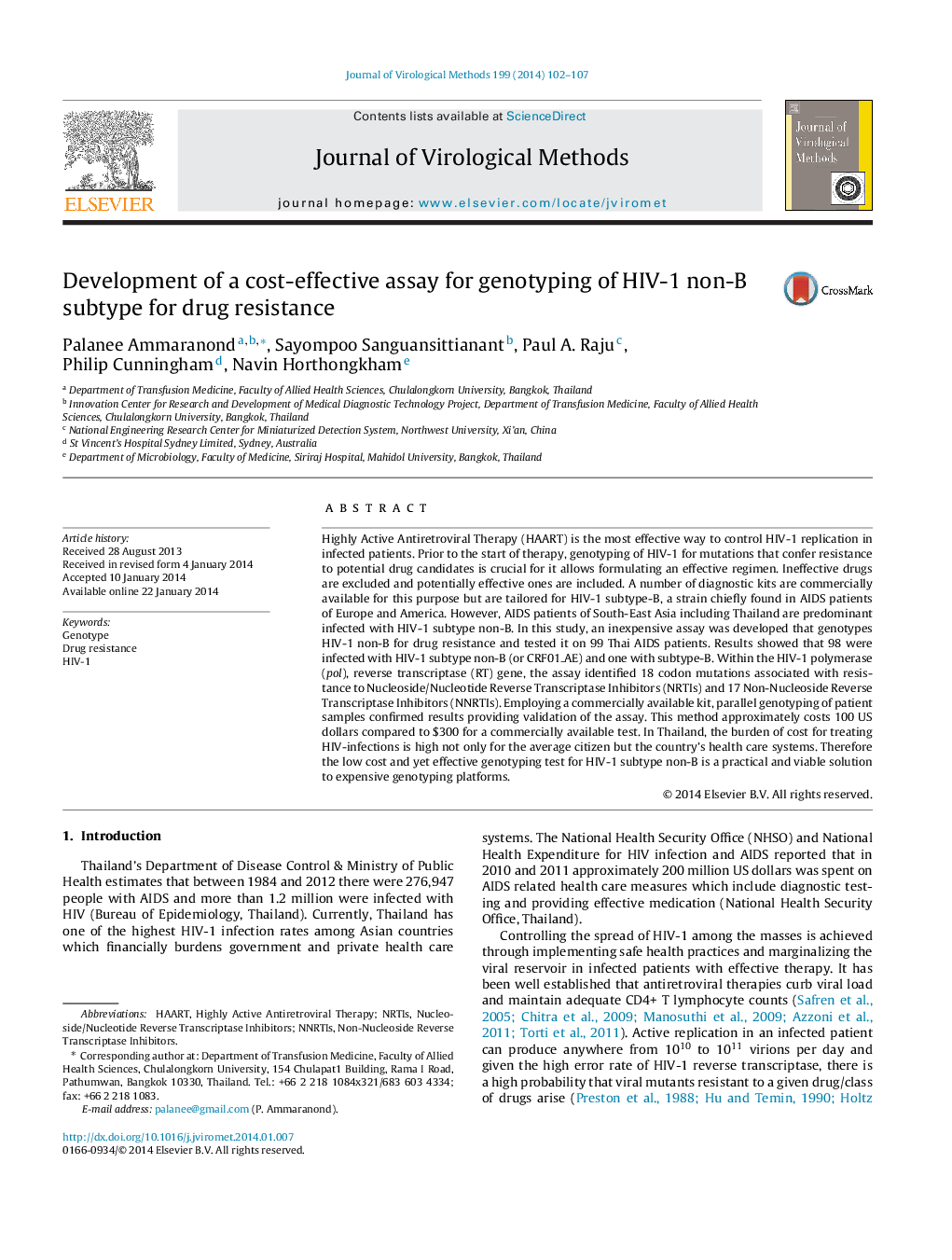 Development of a cost-effective assay for genotyping of HIV-1 non-B subtype for drug resistance