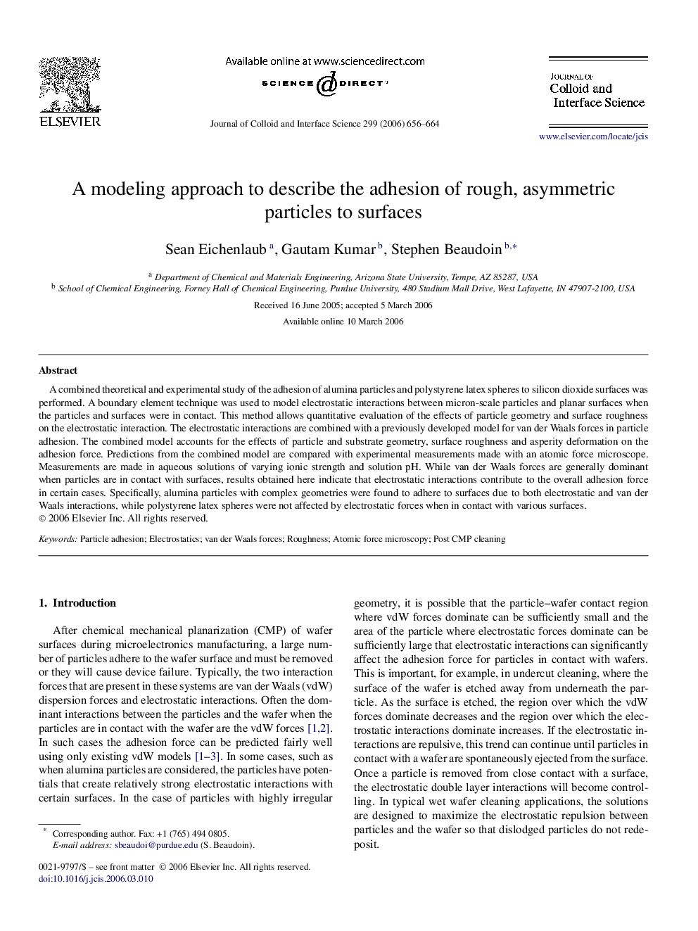 A modeling approach to describe the adhesion of rough, asymmetric particles to surfaces