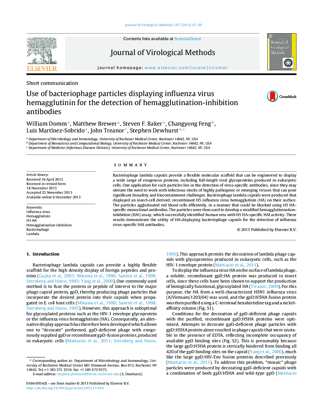 Use of bacteriophage particles displaying influenza virus hemagglutinin for the detection of hemagglutination-inhibition antibodies