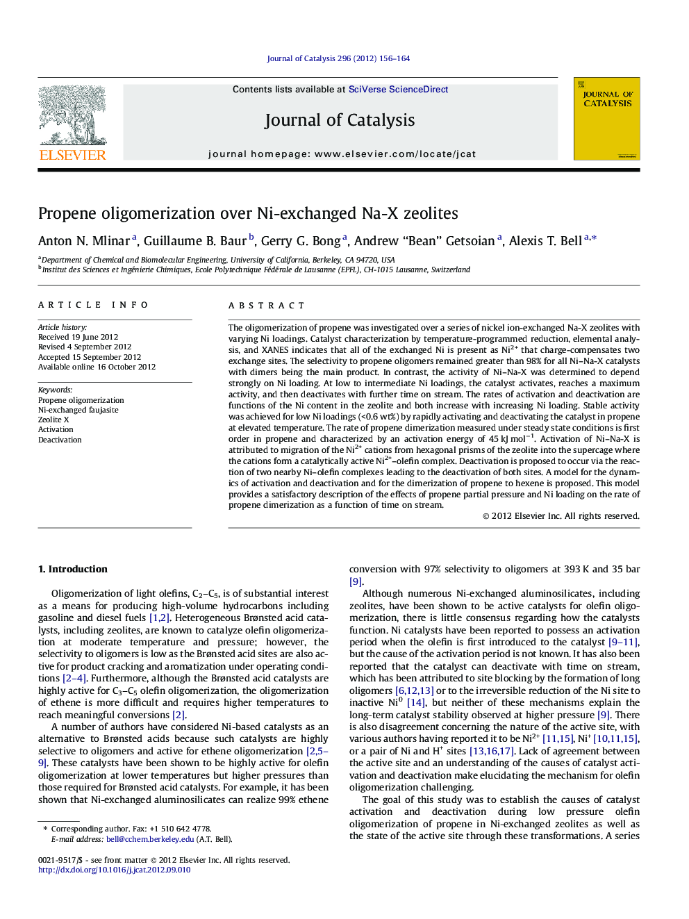 Propene oligomerization over Ni-exchanged Na-X zeolites