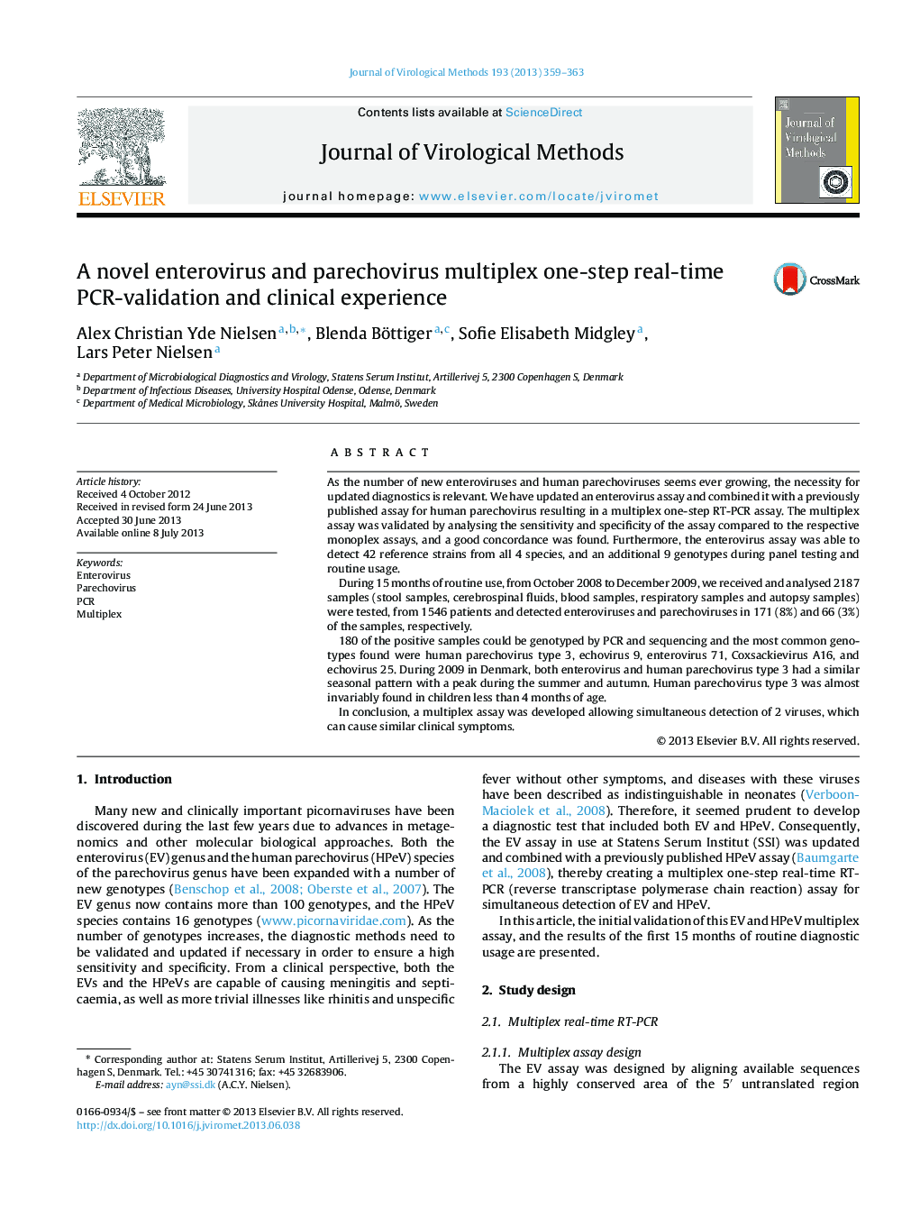 A novel enterovirus and parechovirus multiplex one-step real-time PCR-validation and clinical experience