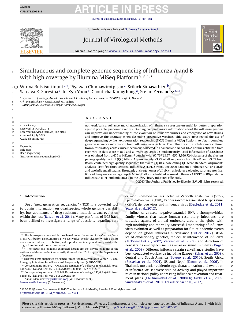 عکس صفحه اول مقاله: Simultaneous and complete genome sequencing of influenza A and B with high coverage by Illumina MiSeq Platform Simultaneous and complete genome sequencing of influenza A and B with high coverage by Illumina MiSeq Platform