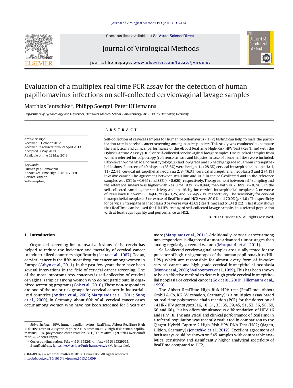 Evaluation of a multiplex real time PCR assay for the detection of human papillomavirus infections on self-collected cervicovaginal lavage samples