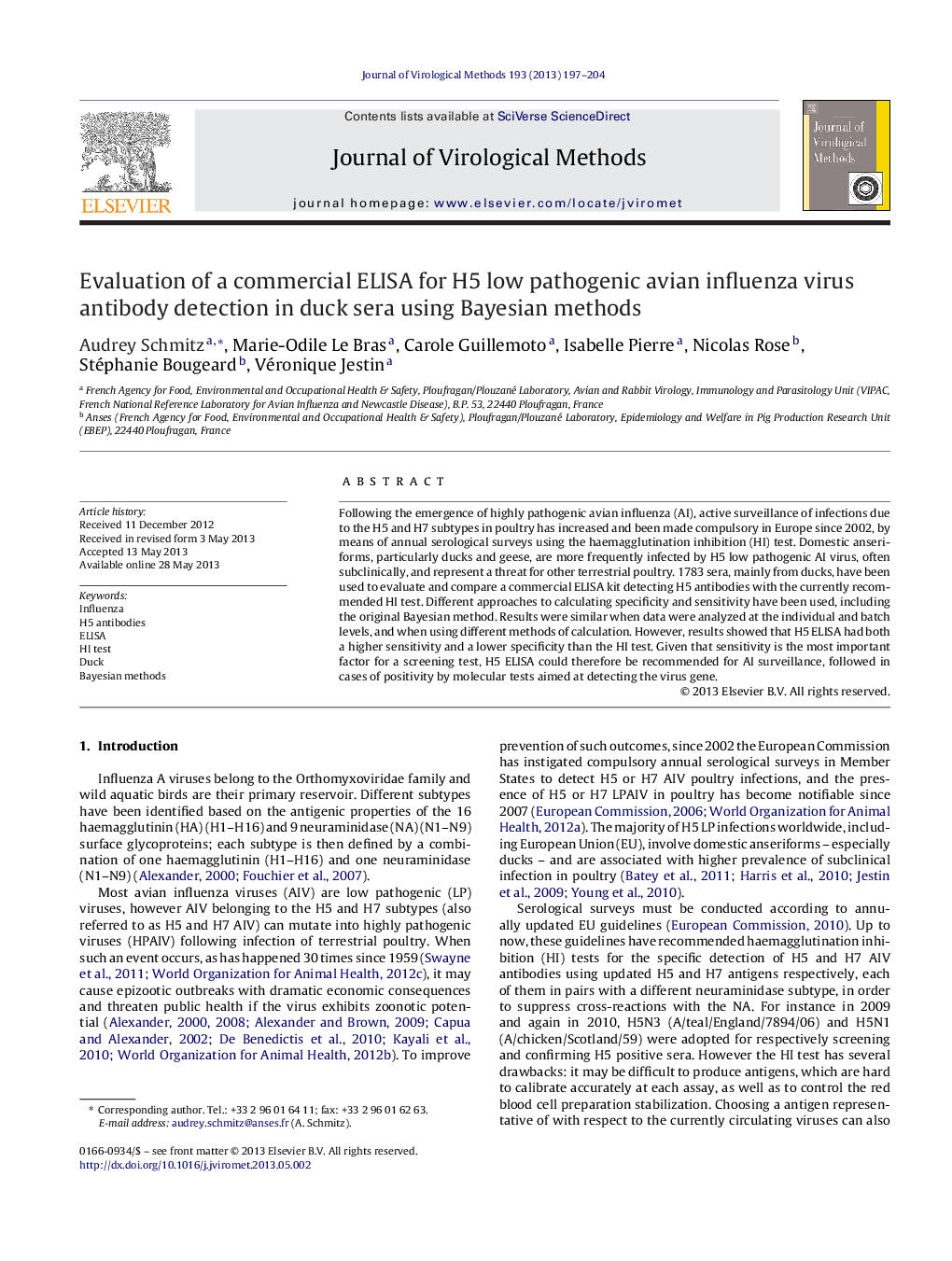 Evaluation of a commercial ELISA for H5 low pathogenic avian influenza virus antibody detection in duck sera using Bayesian methods