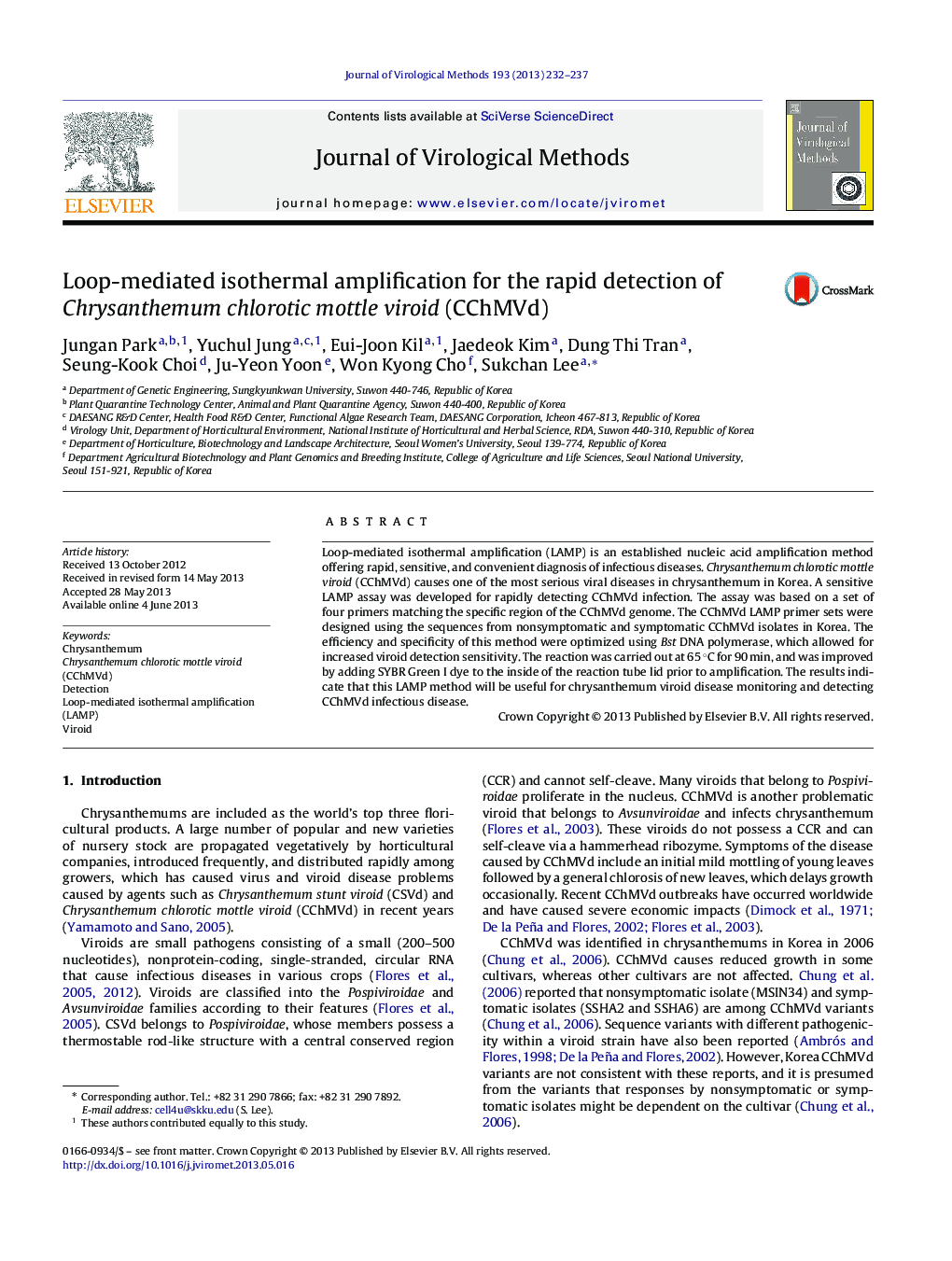 Loop-mediated isothermal amplification for the rapid detection of Chrysanthemum chlorotic mottle viroid (CChMVd)