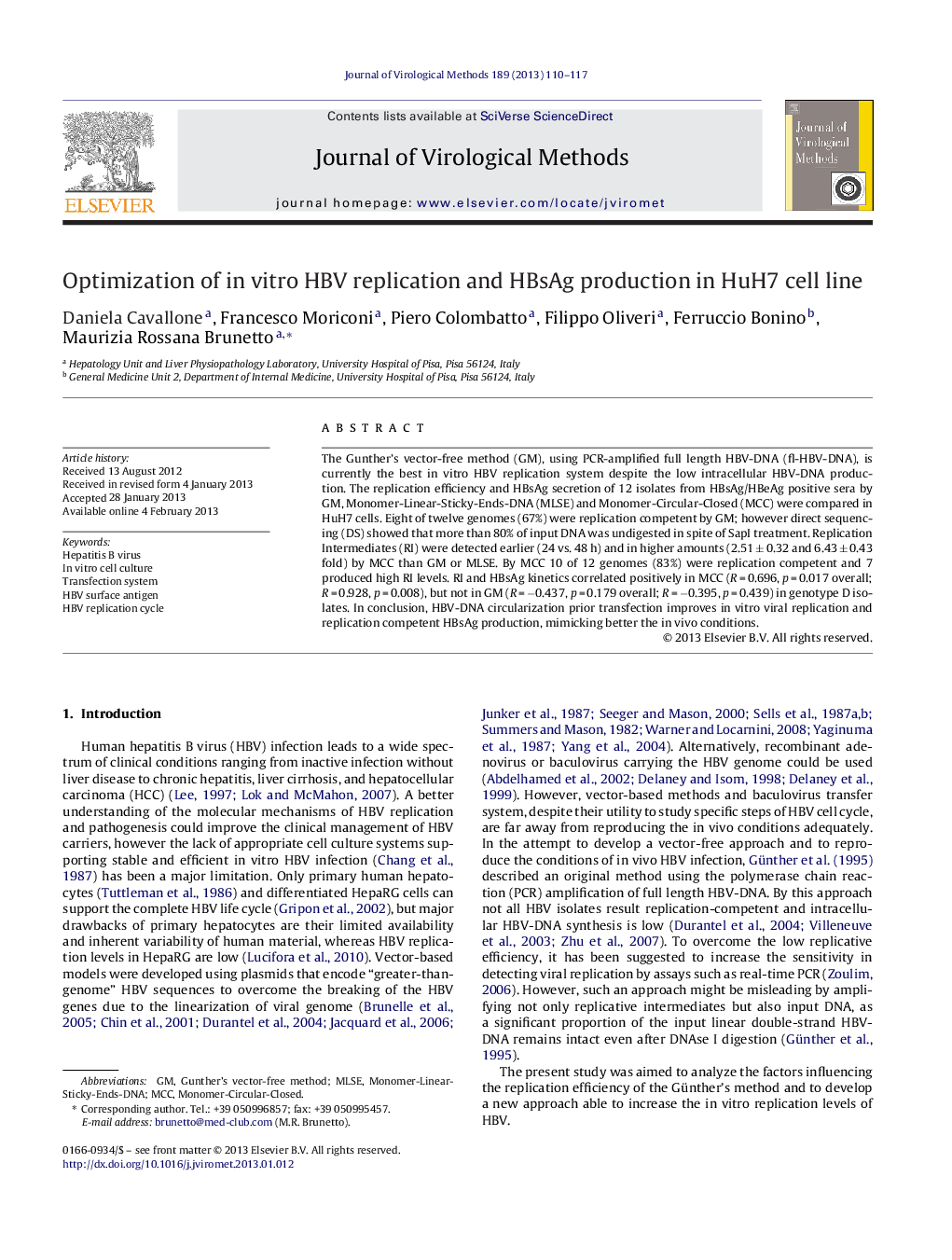 Optimization of in vitro HBV replication and HBsAg production in HuH7 cell line