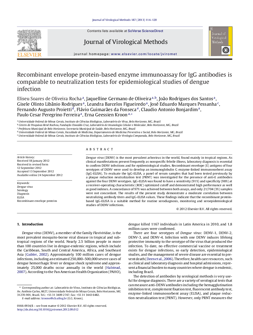 Recombinant envelope protein-based enzyme immunoassay for IgG antibodies is comparable to neutralization tests for epidemiological studies of dengue infection