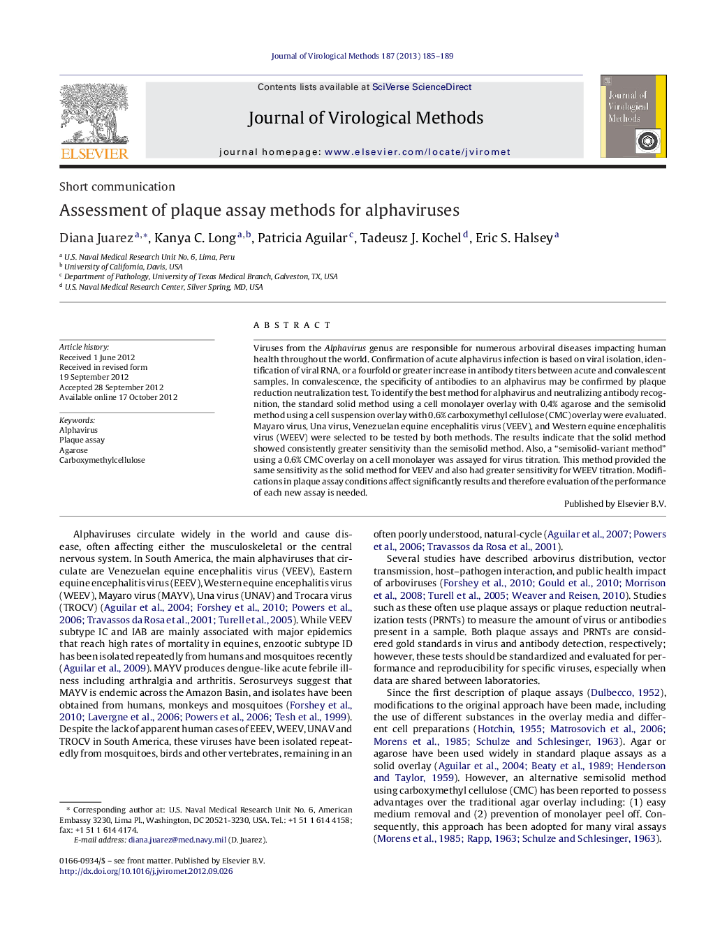 Assessment of plaque assay methods for alphaviruses