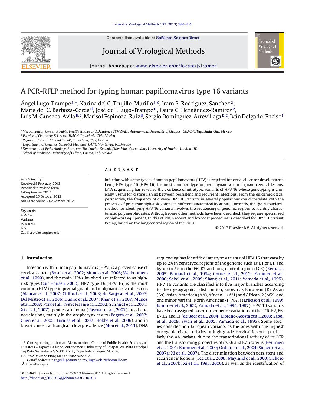 A PCR-RFLP method for typing human papillomavirus type 16 variants