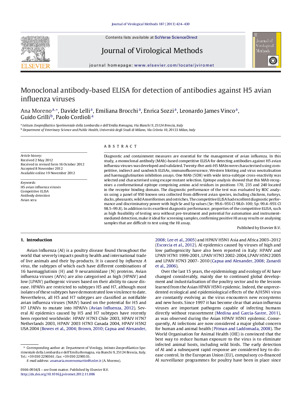 عکس صفحه اول مقاله: Monoclonal antibody-based ELISA for detection of antibodies against H5 avian influenza viruses Monoclonal antibody-based ELISA for detection of antibodies against H5 avian influenza viruses