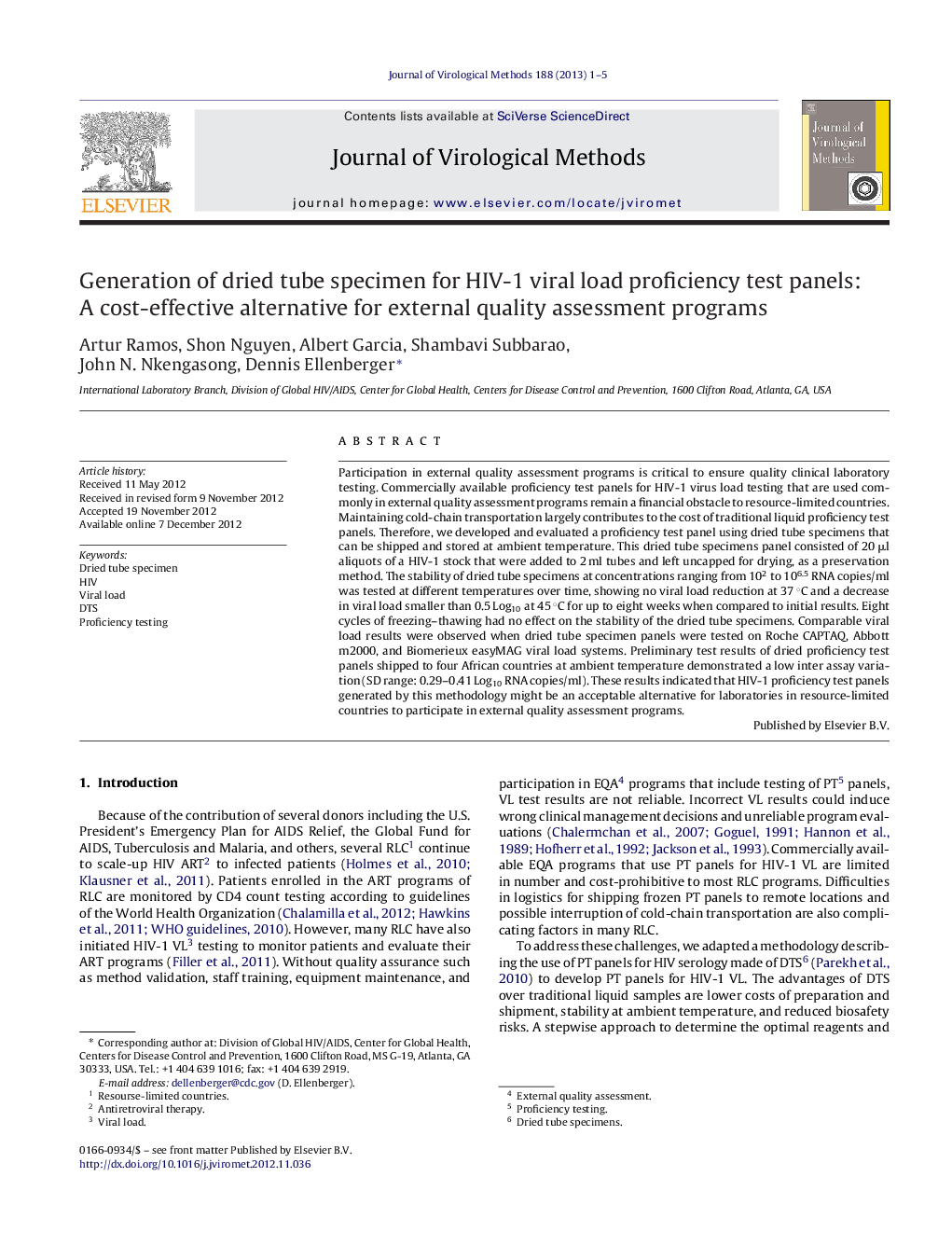 Generation of dried tube specimen for HIV-1 viral load proficiency test panels: A cost-effective alternative for external quality assessment programs