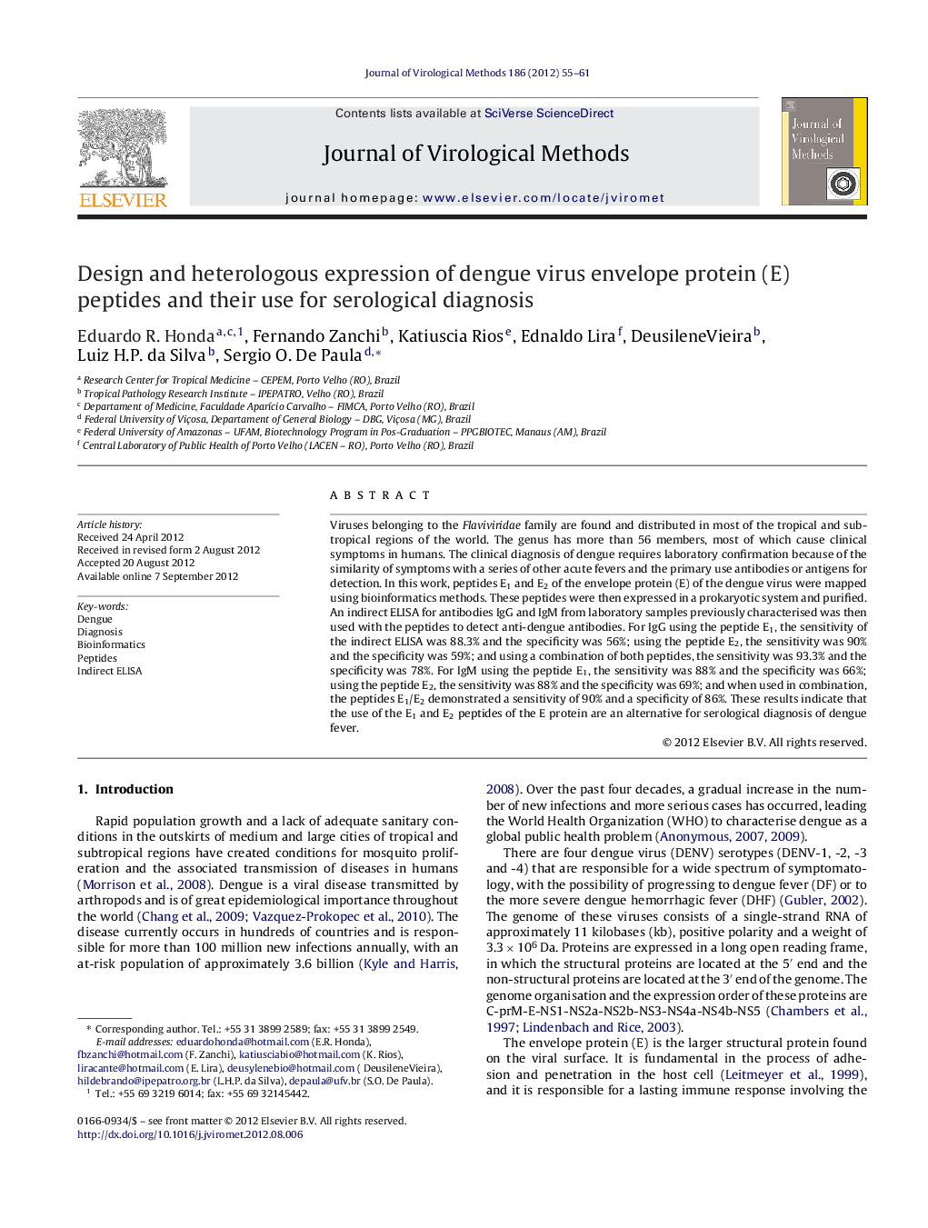 Design and heterologous expression of dengue virus envelope protein (E) peptides and their use for serological diagnosis