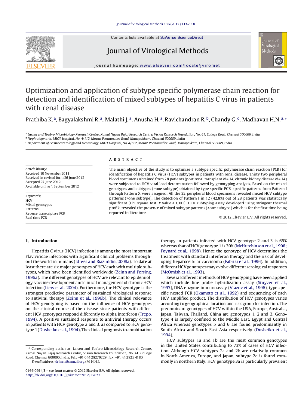 Optimization and application of subtype specific polymerase chain reaction for detection and identification of mixed subtypes of hepatitis C virus in patients with renal disease