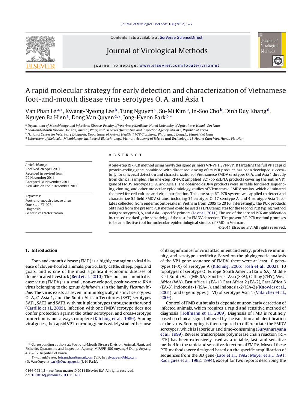 A rapid molecular strategy for early detection and characterization of Vietnamese foot-and-mouth disease virus serotypes O, A, and Asia 1