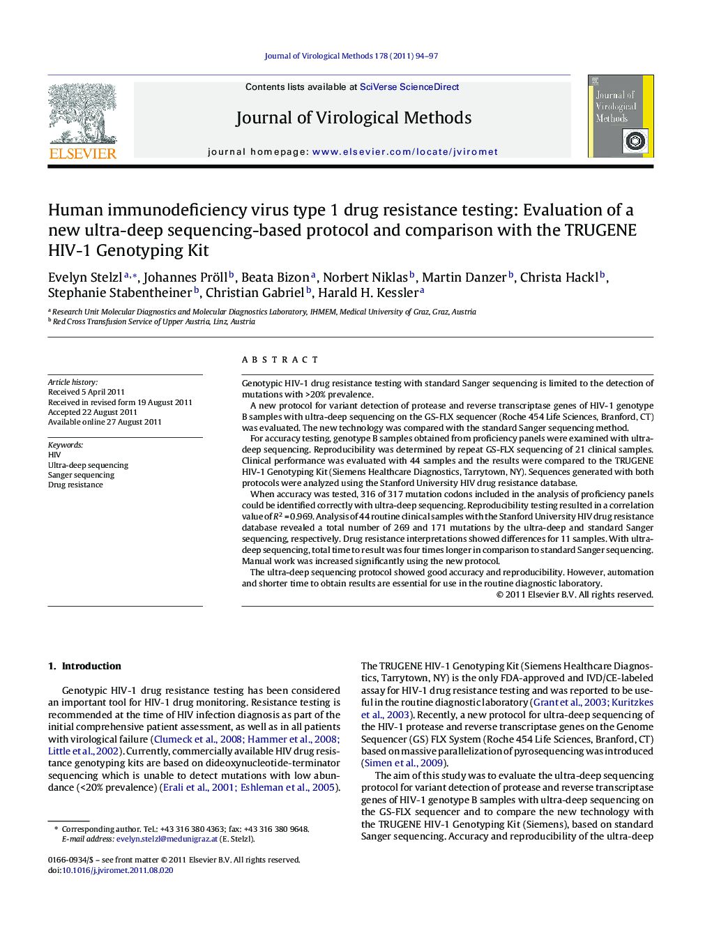 Human immunodeficiency virus type 1 drug resistance testing: Evaluation of a new ultra-deep sequencing-based protocol and comparison with the TRUGENE HIV-1 Genotyping Kit