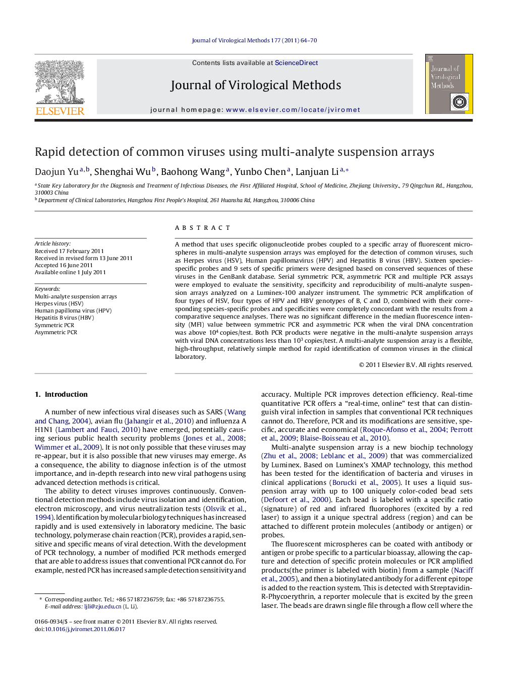 Rapid detection of common viruses using multi-analyte suspension arrays