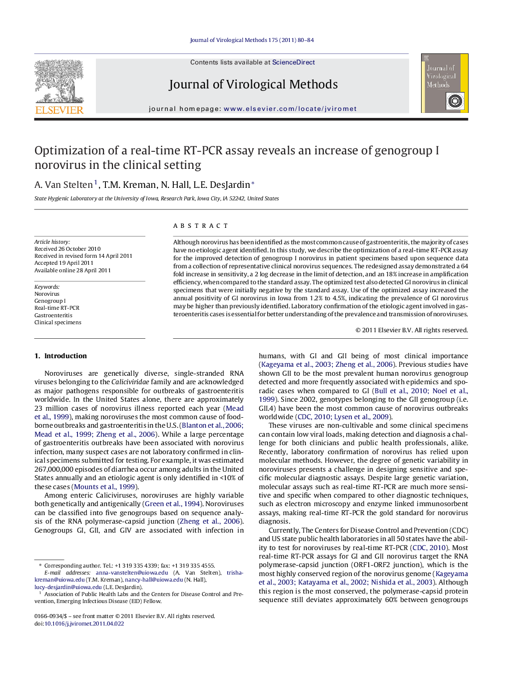 Optimization of a real-time RT-PCR assay reveals an increase of genogroup I norovirus in the clinical setting