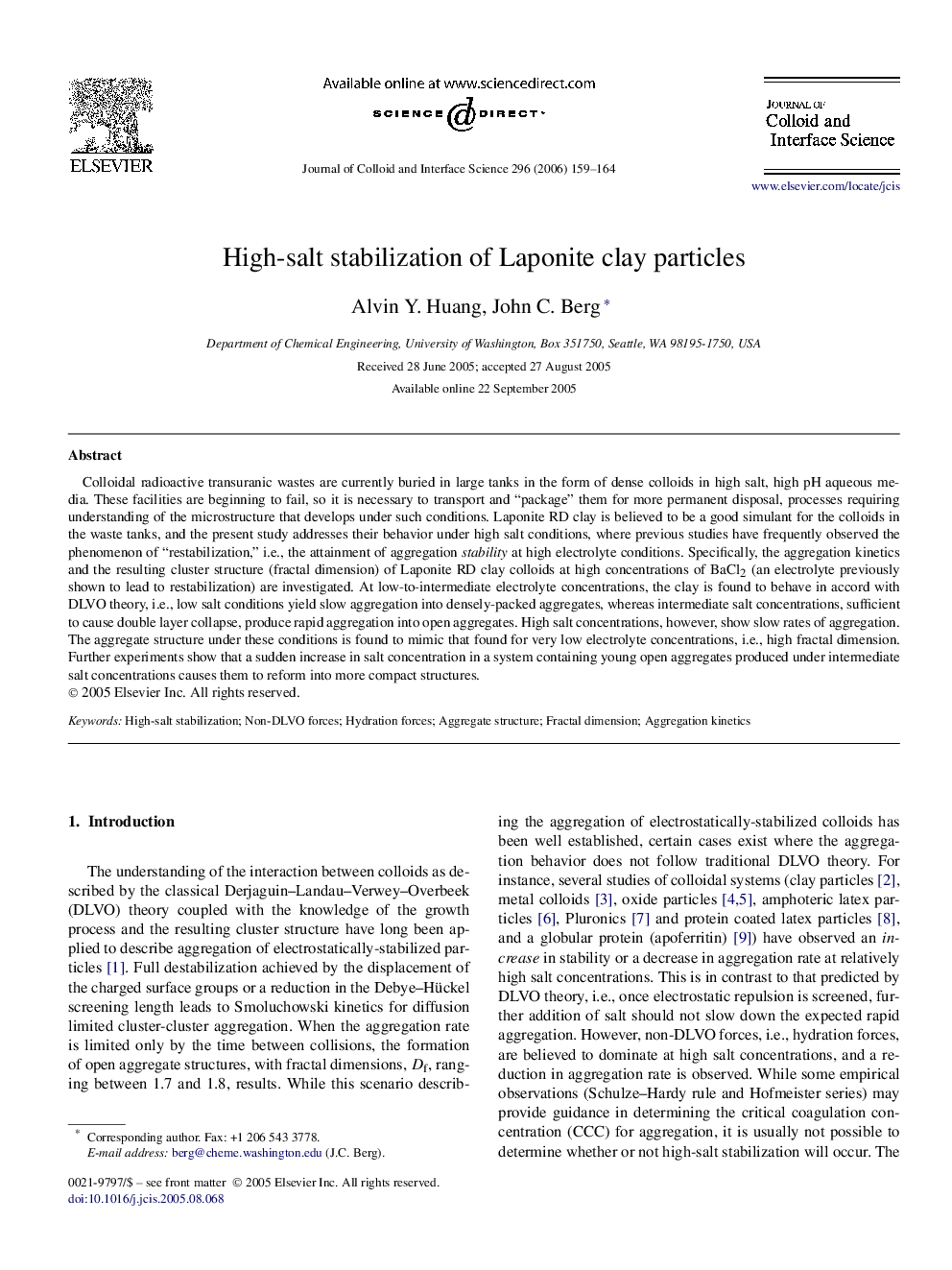 High-salt stabilization of Laponite clay particles