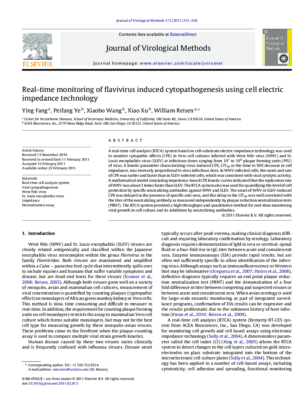 Real-time monitoring of flavivirus induced cytopathogenesis using cell electric impedance technology