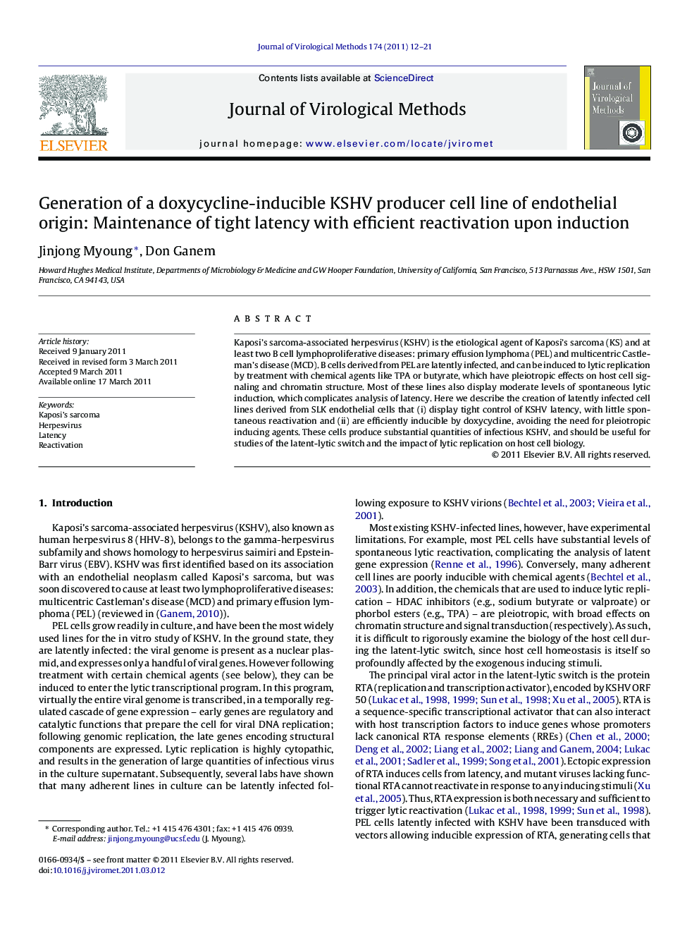 Generation of a doxycycline-inducible KSHV producer cell line of endothelial origin: Maintenance of tight latency with efficient reactivation upon induction