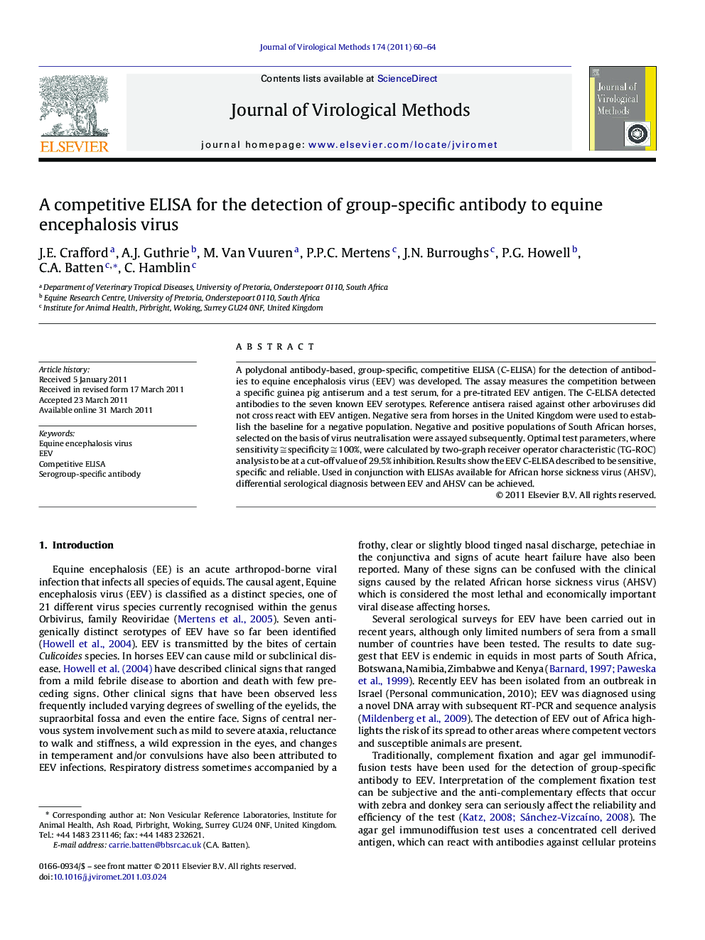 A competitive ELISA for the detection of group-specific antibody to equine encephalosis virus