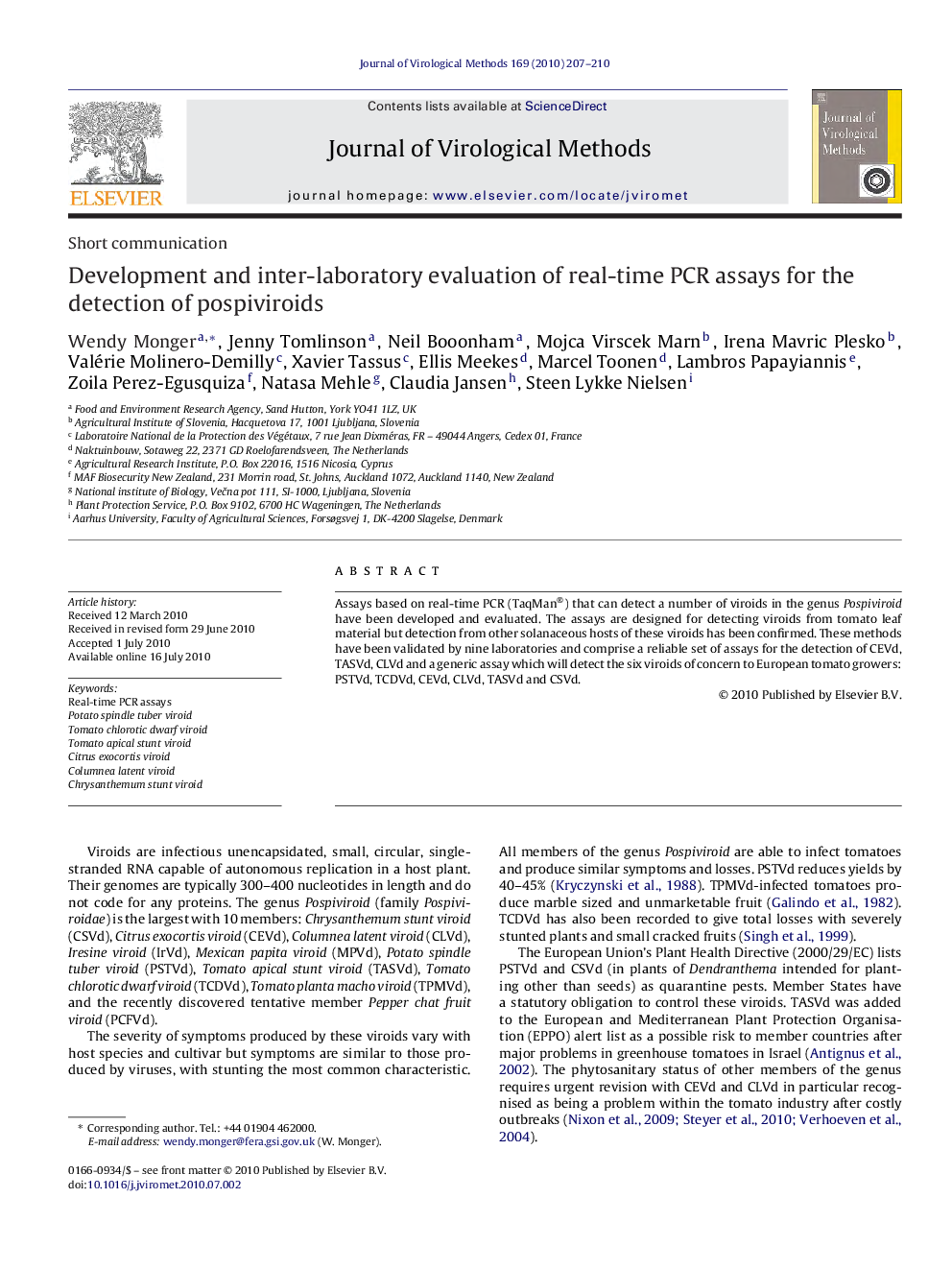 Development and inter-laboratory evaluation of real-time PCR assays for the detection of pospiviroids