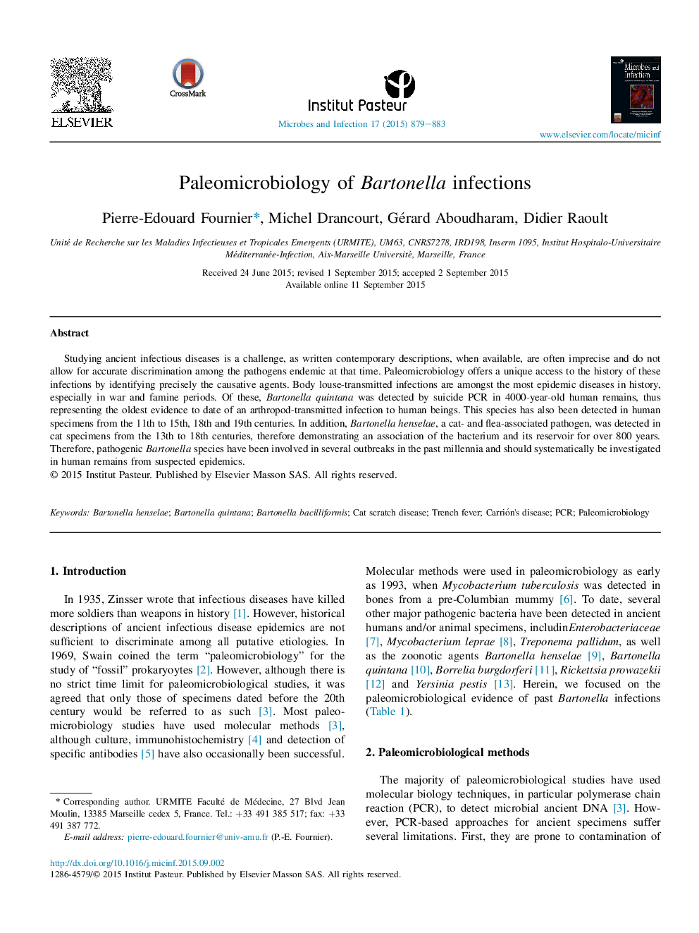 Paleomicrobiology of Bartonella infections