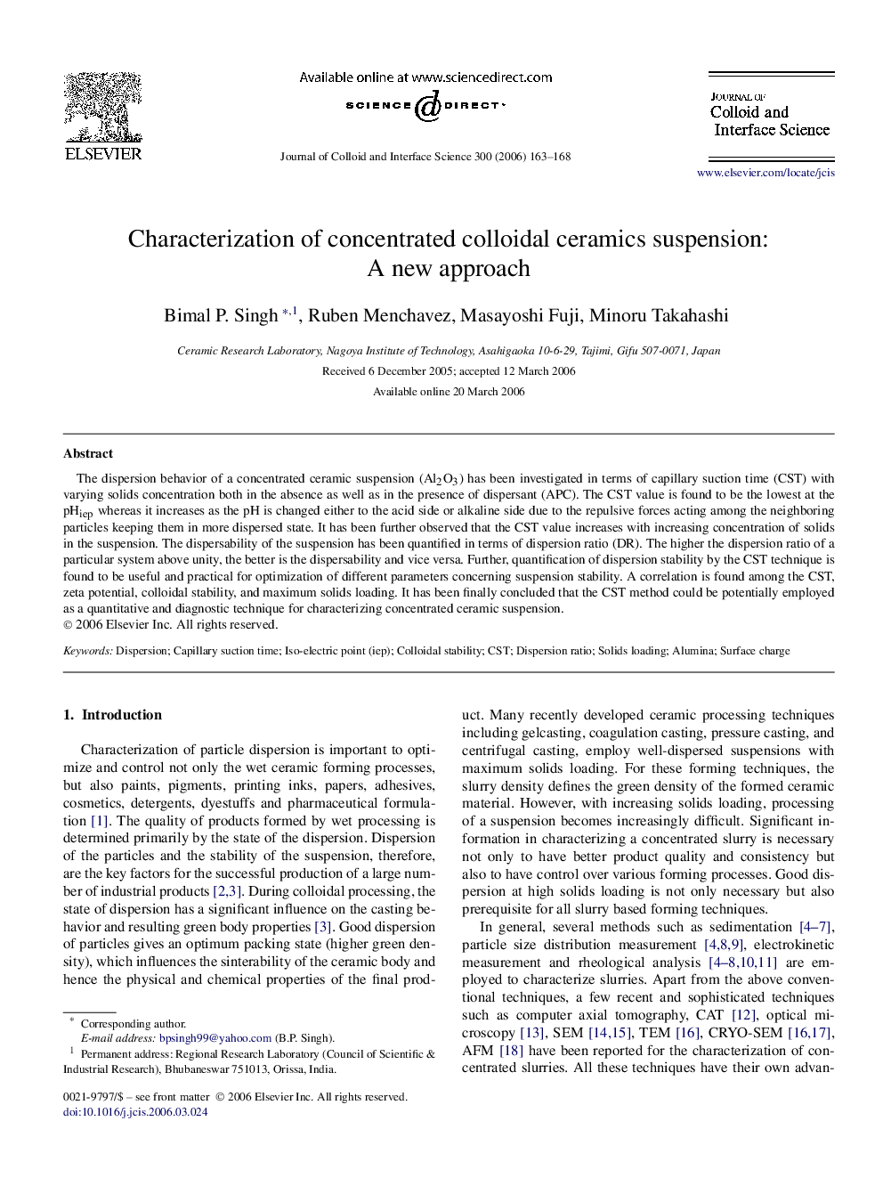 Characterization of concentrated colloidal ceramics suspension: A new approach