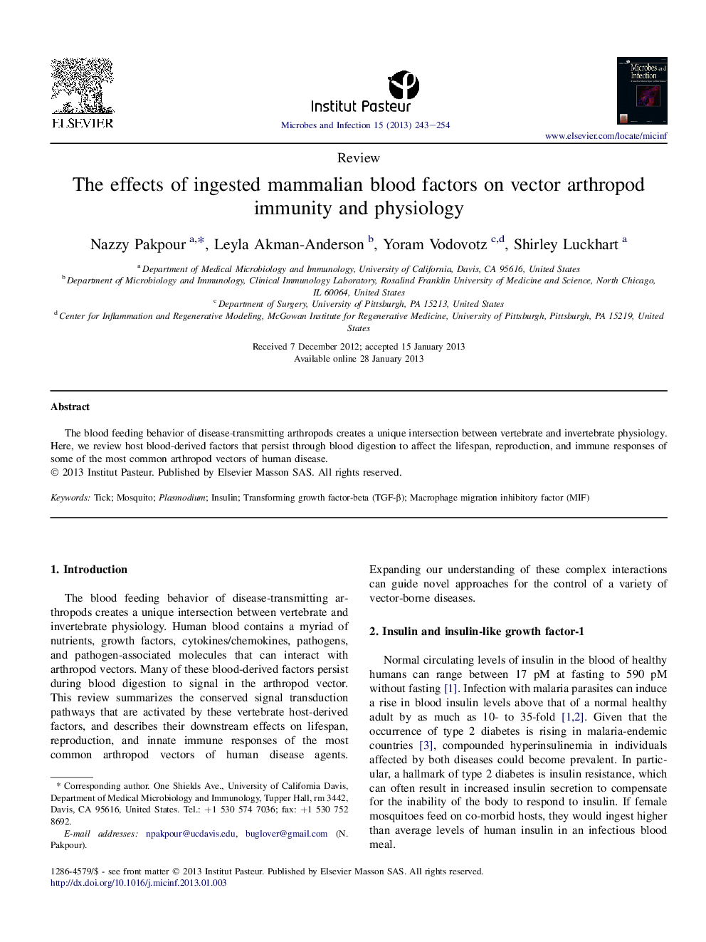 The effects of ingested mammalian blood factors on vector arthropod immunity and physiology