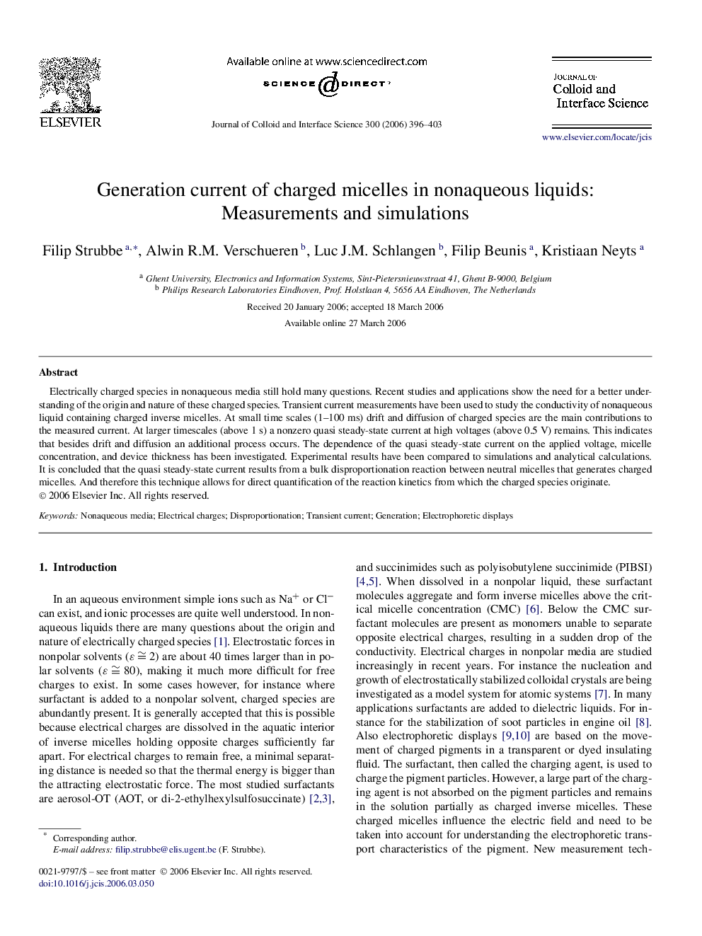 Generation current of charged micelles in nonaqueous liquids: Measurements and simulations