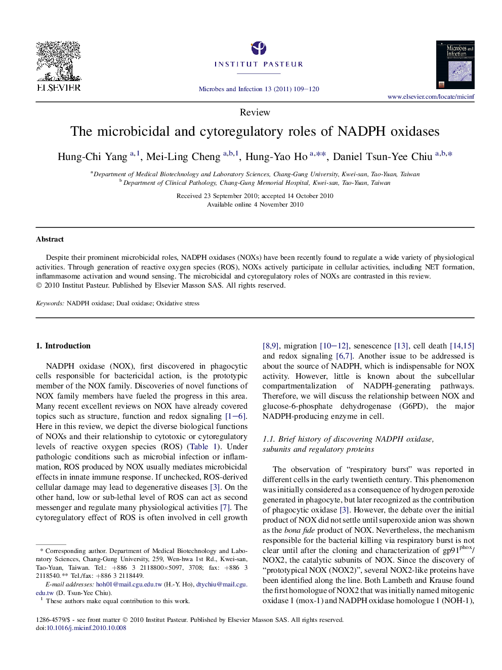 The microbicidal and cytoregulatory roles of NADPH oxidases