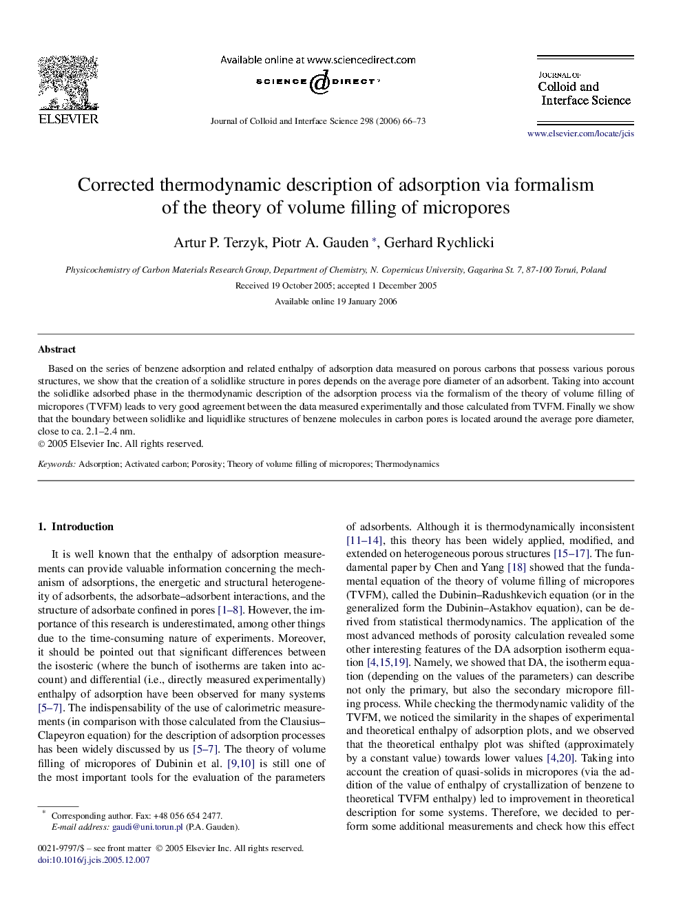 Corrected thermodynamic description of adsorption via formalism of the theory of volume filling of micropores