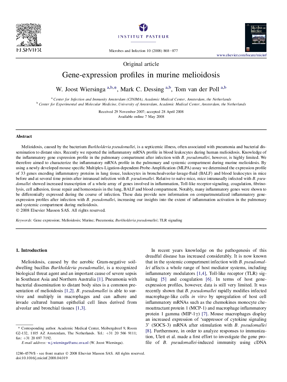 Gene-expression profiles in murine melioidosis