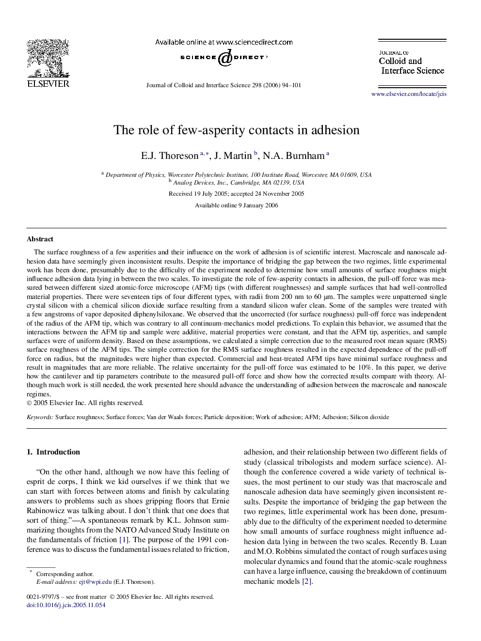 The role of few-asperity contacts in adhesion