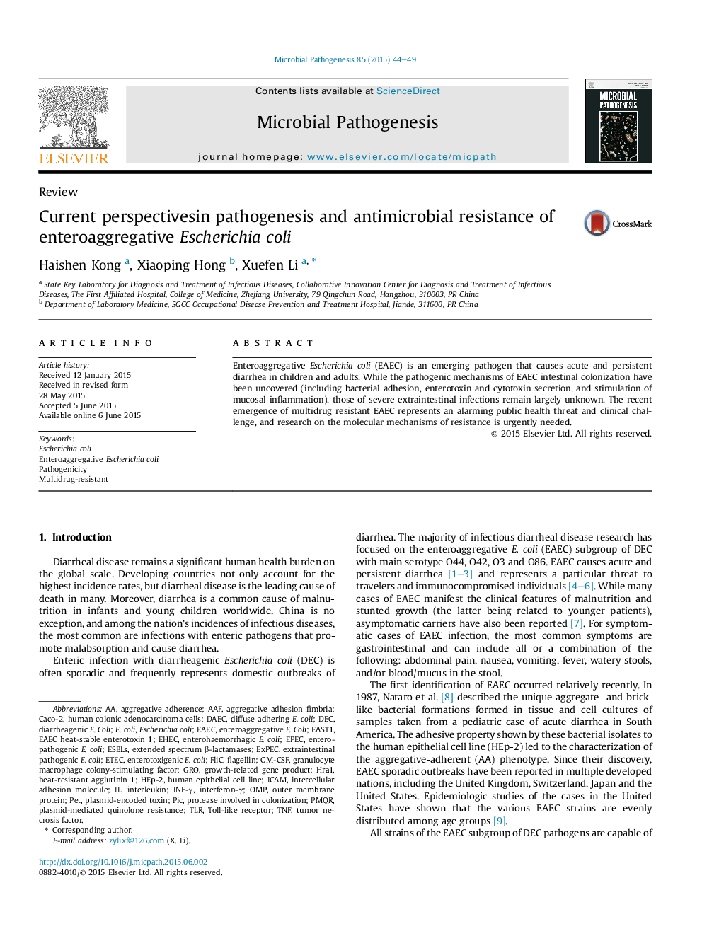 Current perspectivesin pathogenesis and antimicrobial resistance of enteroaggregative Escherichia coli