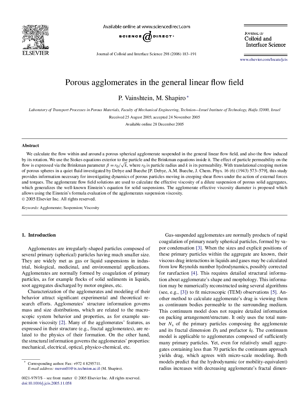 Porous agglomerates in the general linear flow field