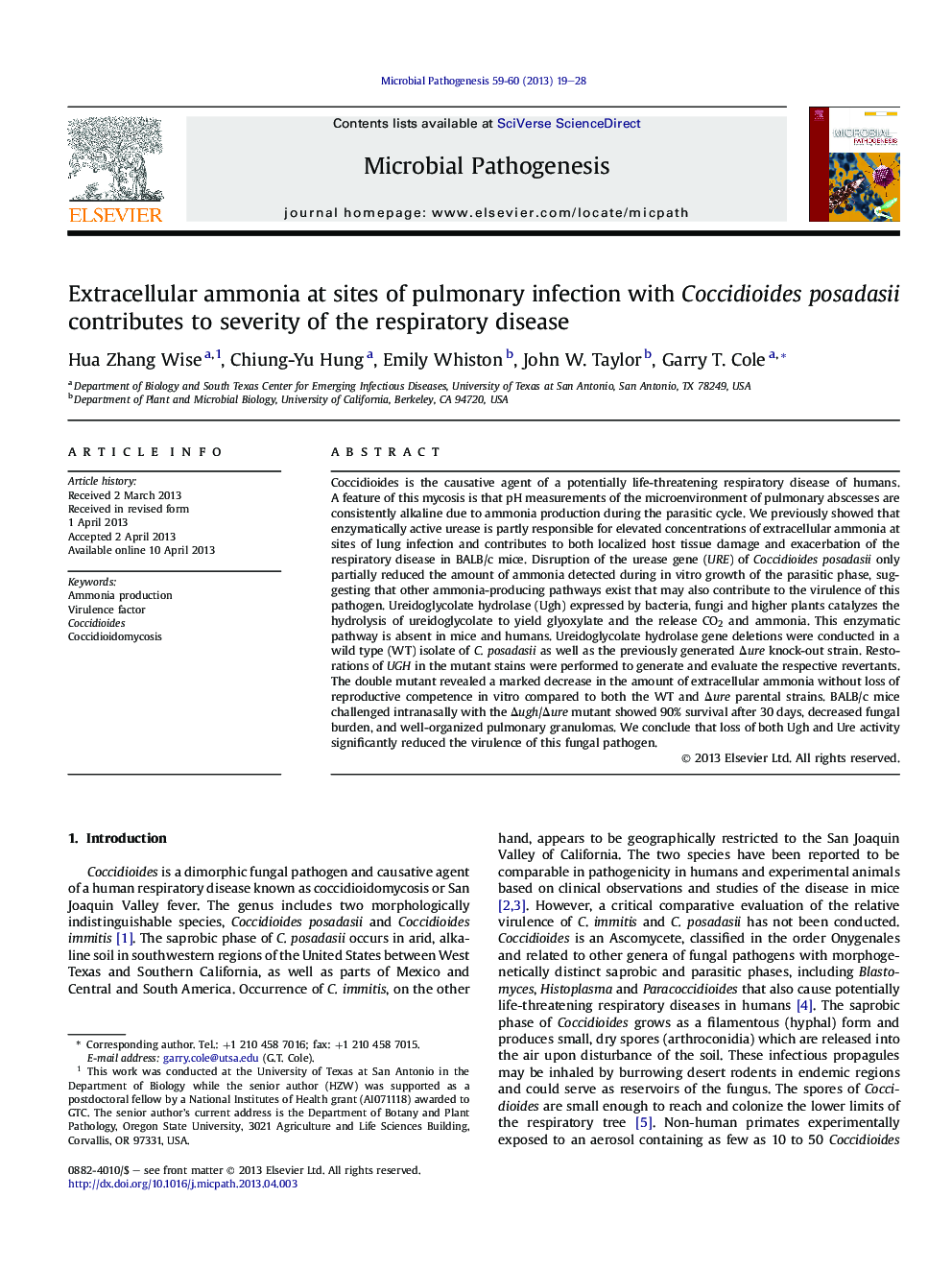 Extracellular ammonia at sites of pulmonary infection with Coccidioides posadasii contributes to severity of the respiratory disease