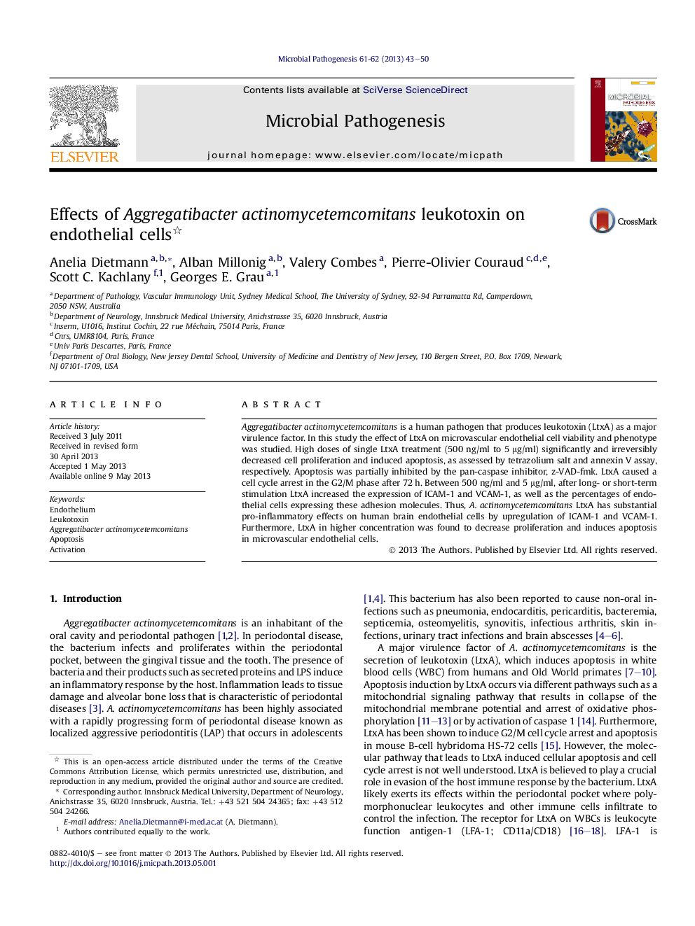 Effects of Aggregatibacter actinomycetemcomitans leukotoxin on endothelial cells