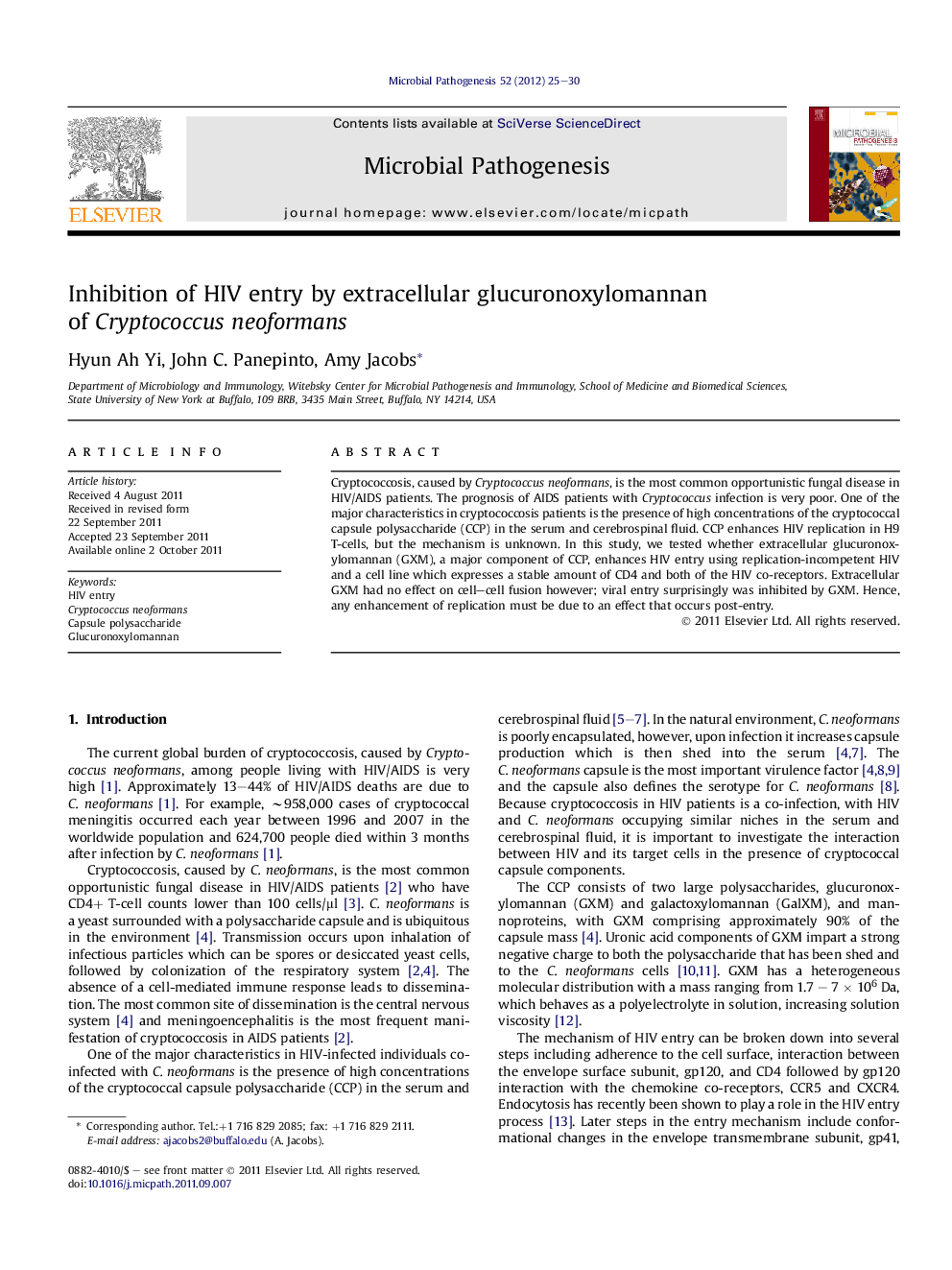 Inhibition of HIV entry by extracellular glucuronoxylomannan of Cryptococcus neoformans