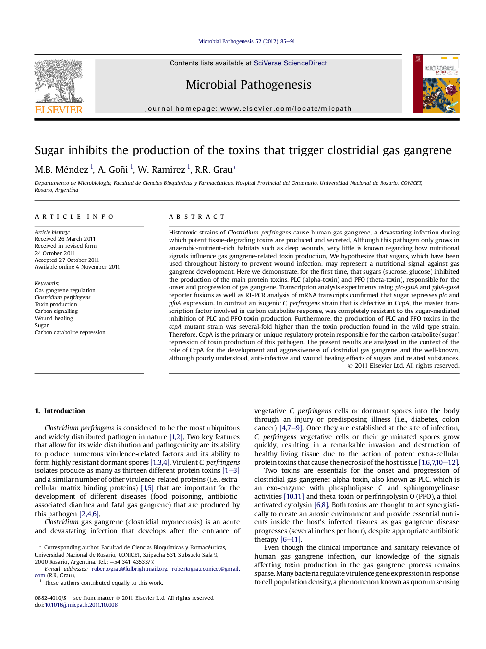 Sugar inhibits the production of the toxins that trigger clostridial gas gangrene