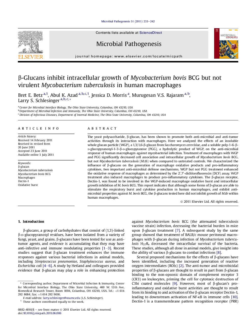 Î²-Glucans inhibit intracellular growth of Mycobacterium bovis BCG but not virulent Mycobacterium tuberculosis in human macrophages