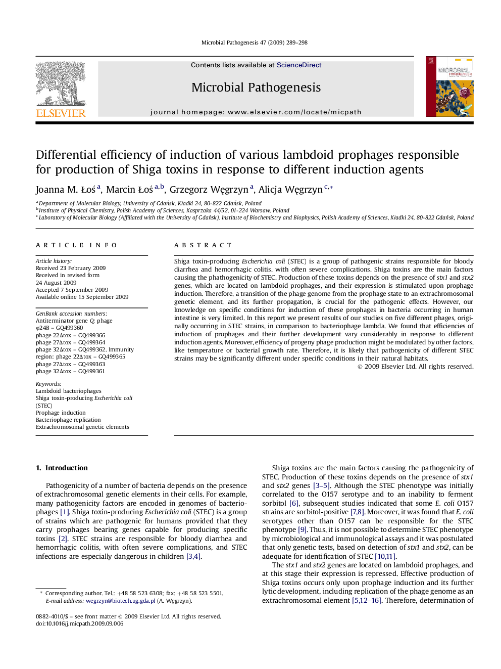 عکس صفحه اول مقاله: Differential efficiency of induction of various lambdoid prophages responsible for production of Shiga toxins in response to different induction agents Differential efficiency of induction of various lambdoid prophages responsible for production of Shiga toxins in response to different induction agents