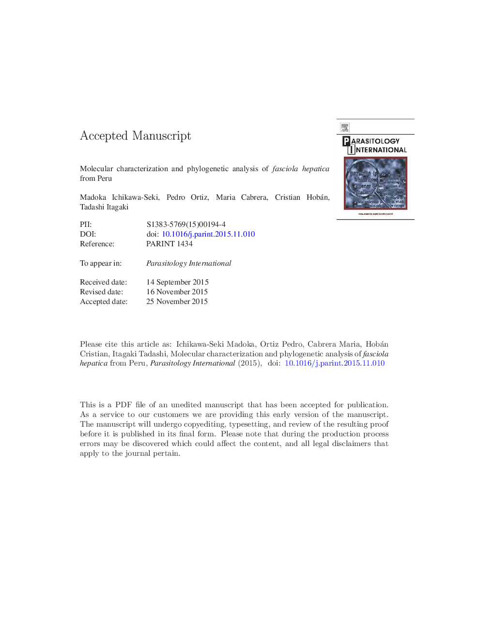 Molecular characterization and phylogenetic analysis of Fasciola hepatica from Peru