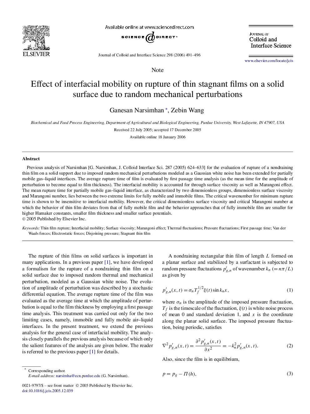 Effect of interfacial mobility on rupture of thin stagnant films on a solid surface due to random mechanical perturbations